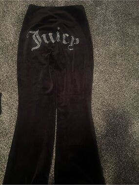 Juicy Couture Black Velour Pants with Rhinestone Juicy Logo